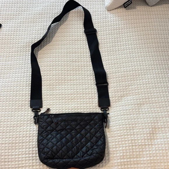 MZ Wallace Black Quilted Nylon Crossbody Bag with Wide Strap - Picture 3 of 9
